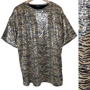 Motel Rocks Sequin T-Shirt Animal Tiger Zebra size Small